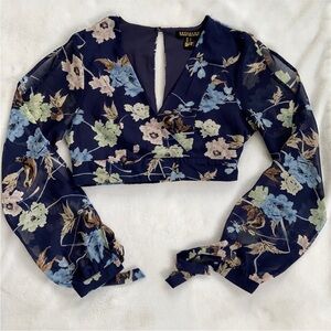 Revamped Blue Puff Sleeve Crop Blouse